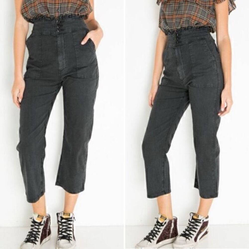 THE GREAT Ruffles Armies High Rise Pants in Black Size 26